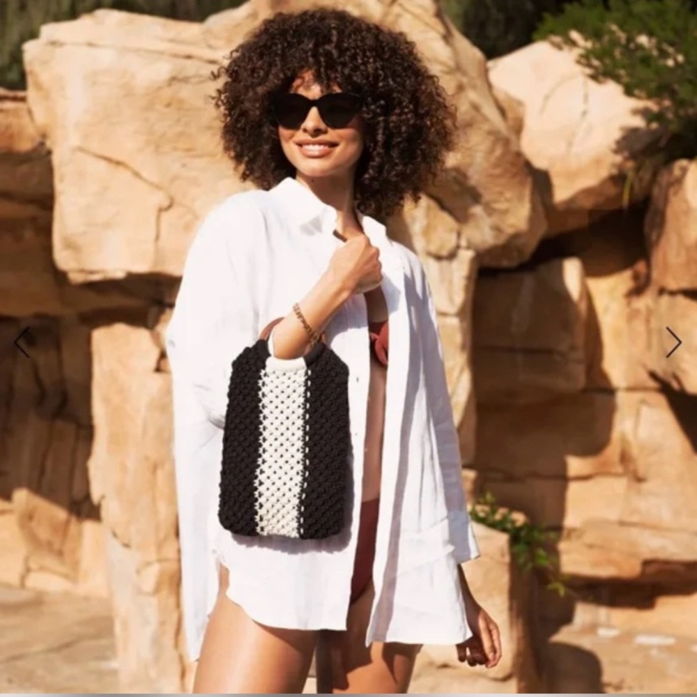 NEW Curateur X Laude The Label Satchel Clutch Black & White Crochet Bag NWT